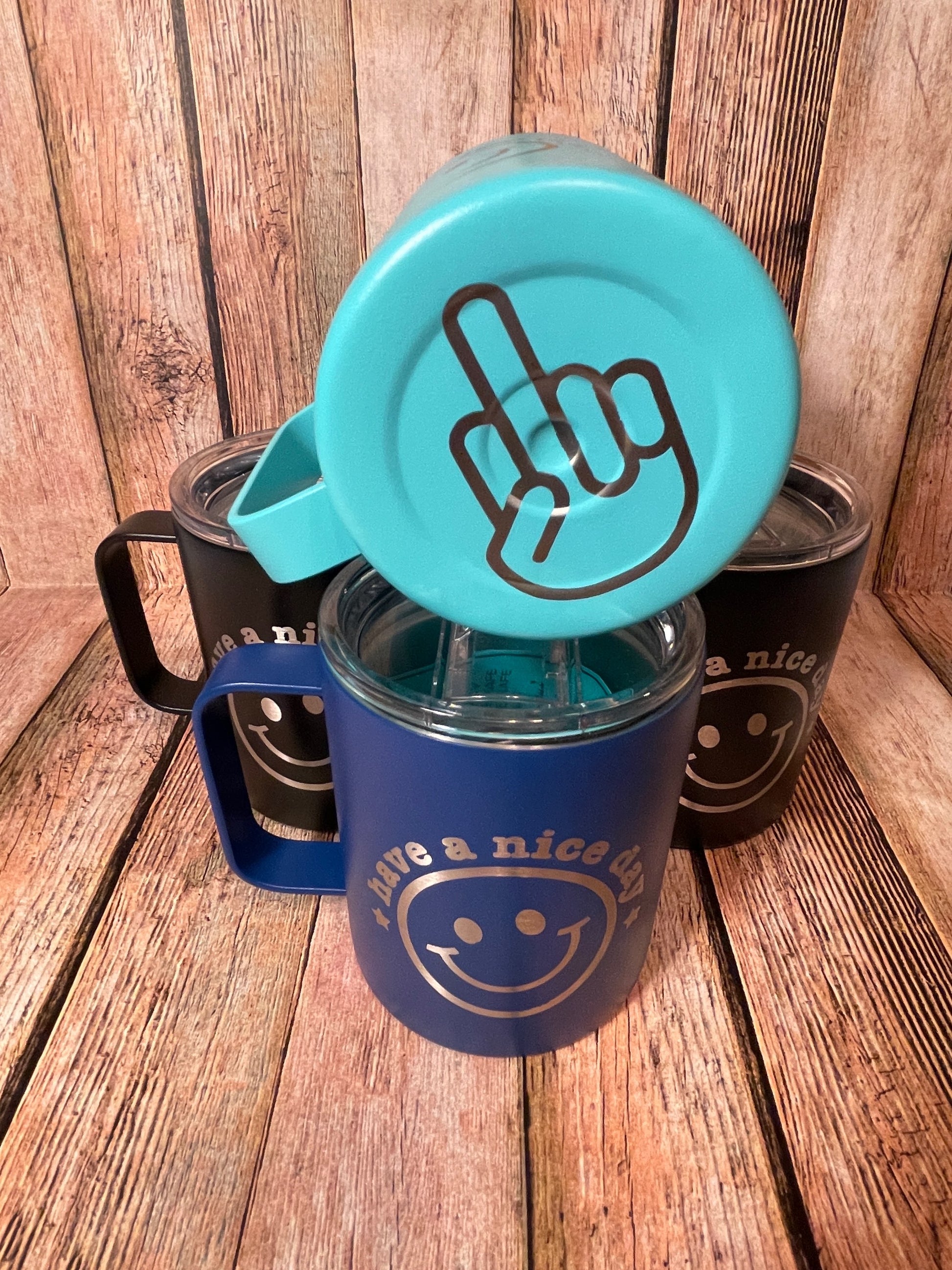 Have a nice day (middle finger) stainless steel mug, Etched Powder Coated Tumble image 6