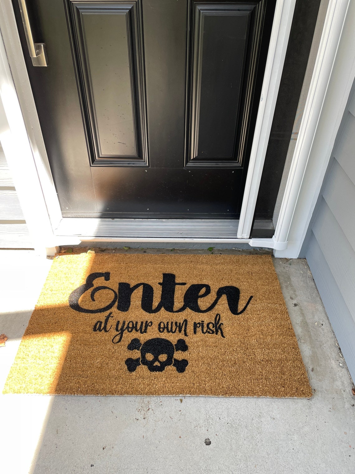 Enter at your own risk doormat | Welcome Mat | Skull and cross bones Door Mat image 2