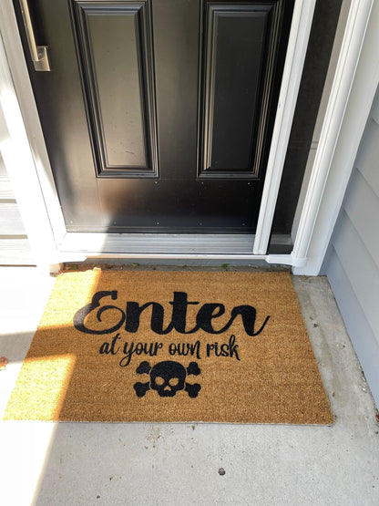 Enter at your own risk doormat | Welcome Mat | Skull and cross bones Door Mat image 2