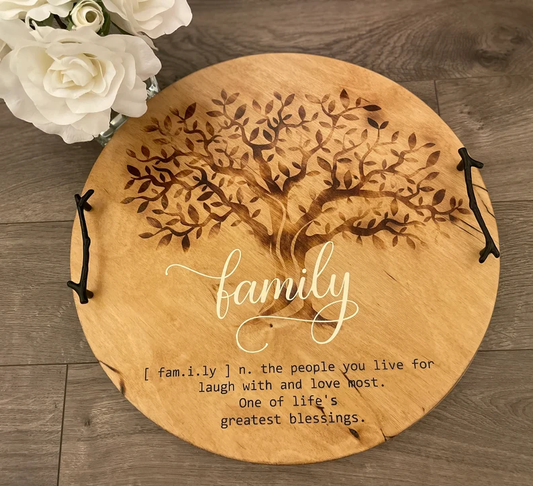 Wood Family Tree serving tray with handles | Family Definition Tray image 0
