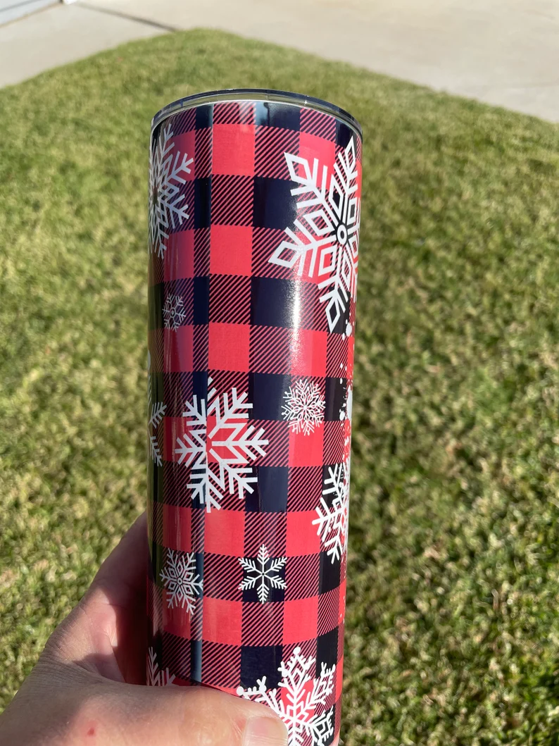 Let it Snow Red Buffalo Plaid 20 oz Tumbler | Christmas Tumbler | Coffee Tumbler image 2