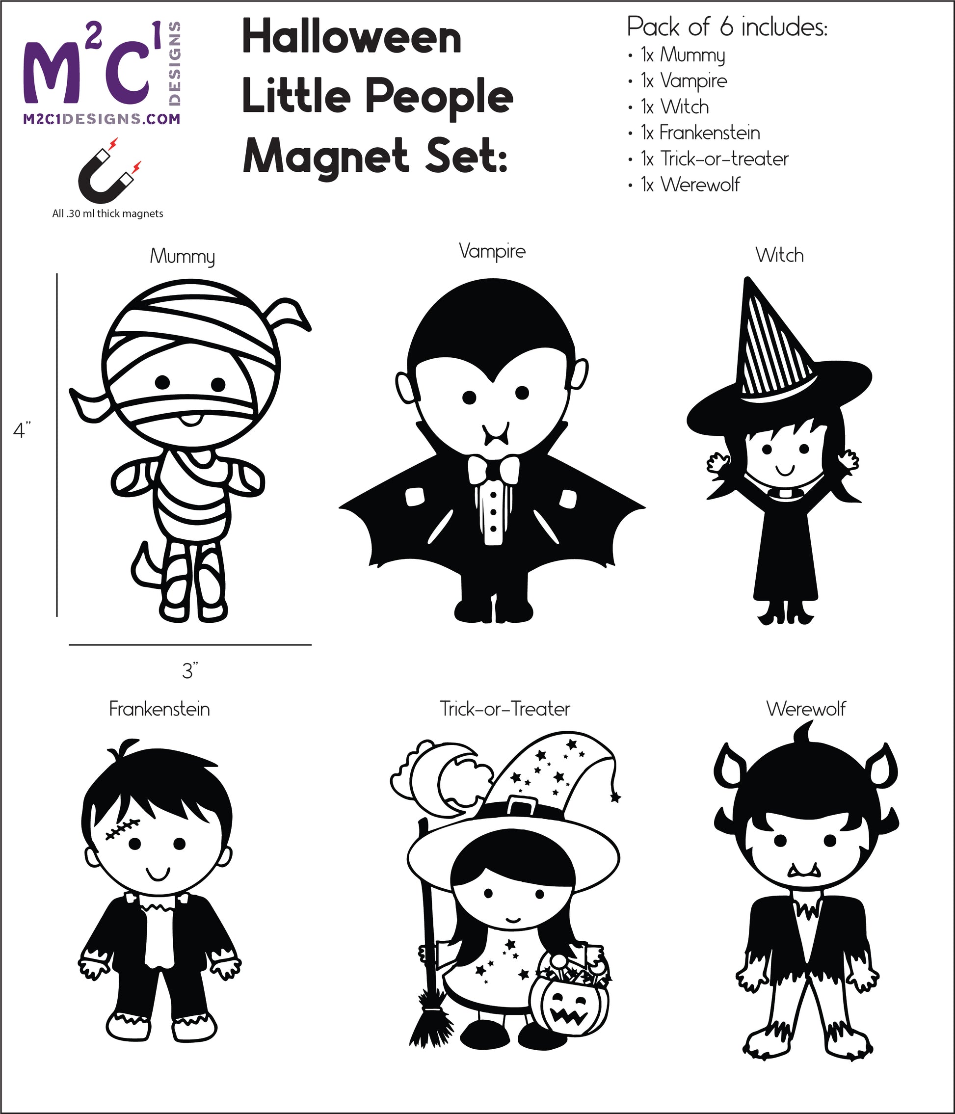 Halloween Fridge Magnet Set Pack of 6 / Halloween Party Decoration image 1