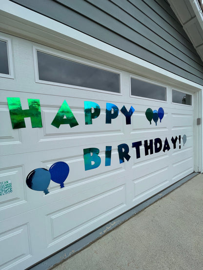 Happy Birthday Iridescent Magnetic Garage Door Sign: Weatherproof Outdoor Decor