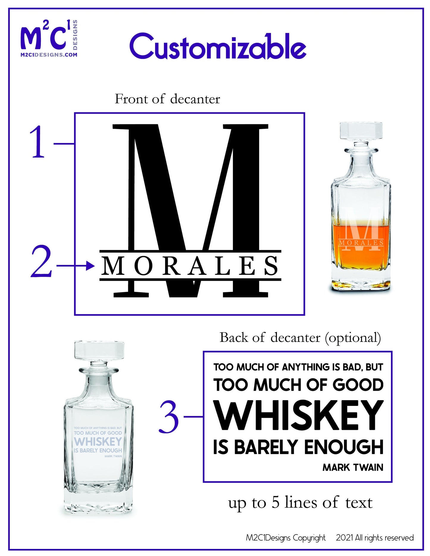 Laser Engraved Whiskey Decanter: Personalized Barware Gift