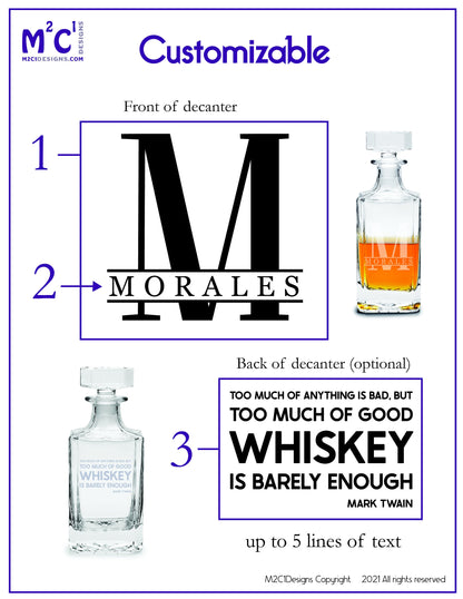 Laser Engraved Whiskey Decanter: Personalized Barware Gift