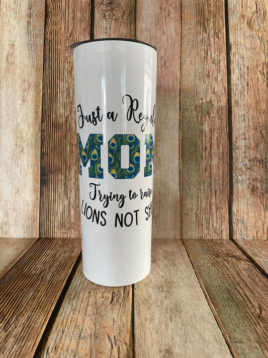 Peacock Mom 20 oz Tumbler: Messy Bun Design