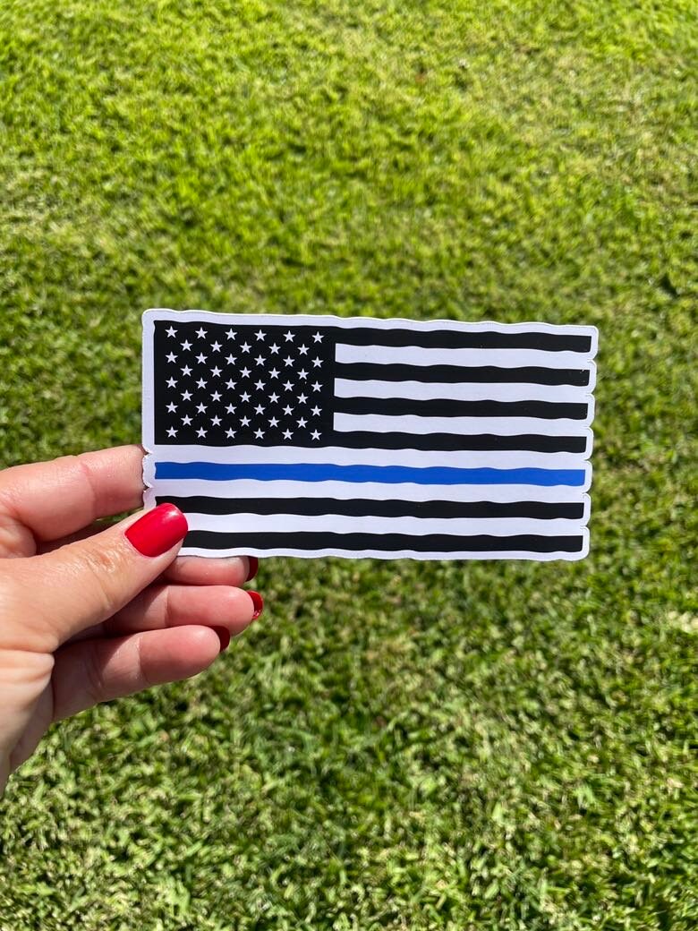 Thin Blue Line Flag Magnet: Distressed Police Support Decal