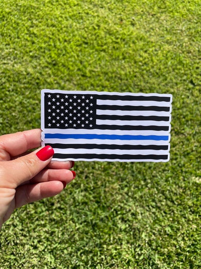 Thin Blue Line Flag Magnet: Distressed Police Support Decal
