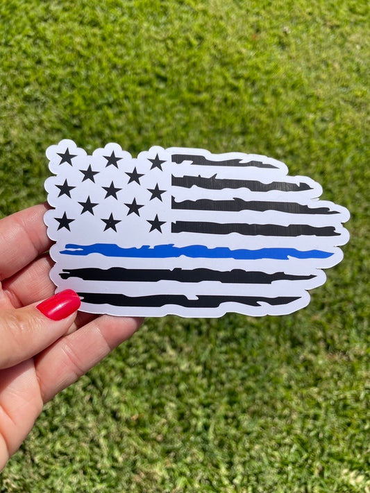 Thin Blue Line Flag Magnet: Distressed Police Support Decal