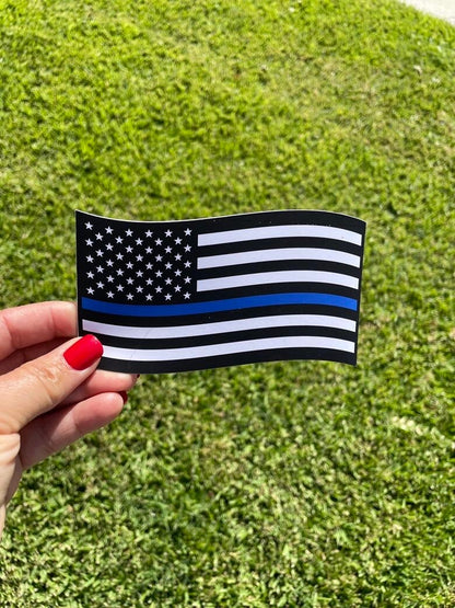 Thin Blue Line Flag Magnet: Distressed Police Support Decal
