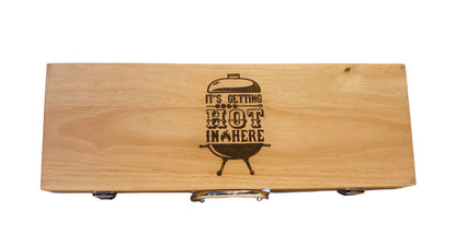 Personalized BBQ Grill Set: Rubberwood Case, Grilling Tools