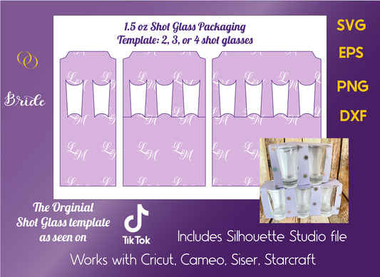 Shot Glass Box Template: 1.5 ounce  Packaging for 2, 3, 4 Glasses (Digital Download)