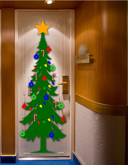 Cruise Ship Cabin door Christmas Tree Decked Out with Ornaments and Candy Canes
