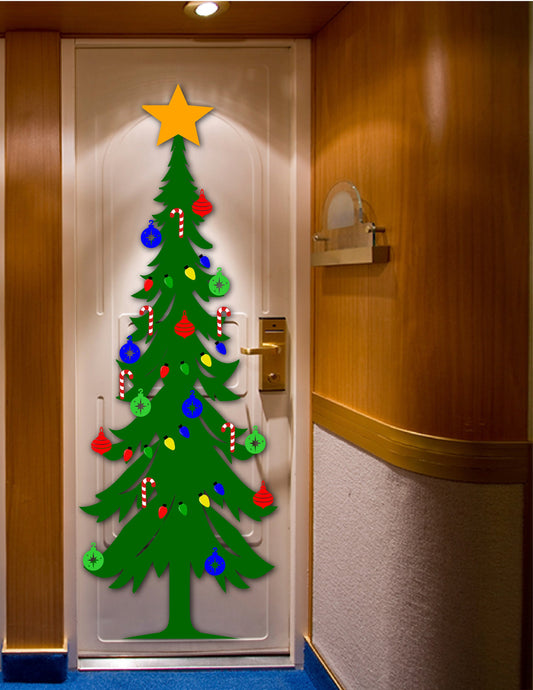 Cruise Ship Cabin door Christmas Tree Decked Out with Ornaments and Candy Canes