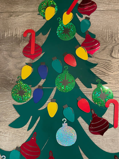 Cruise Ship Cabin door Christmas Tree Decked Out with Ornaments and Candy Canes