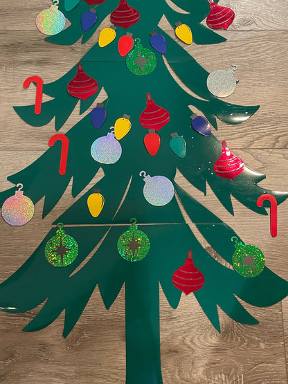 Cruise Ship Cabin door Christmas Tree Decked Out with Ornaments and Candy Canes
