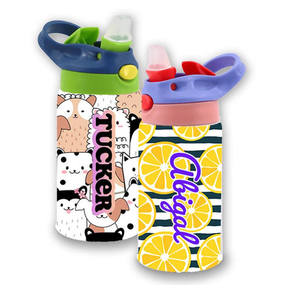 Personalized Kids Tumbler: 12 ounce Stainless Steel Sippy Cup with Fun Patterns