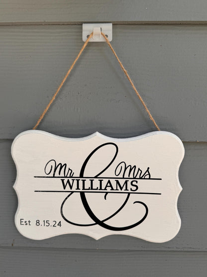 Personalized Mr. and Mrs. Wood Wedding Plaque – Custom Last Name and Date
