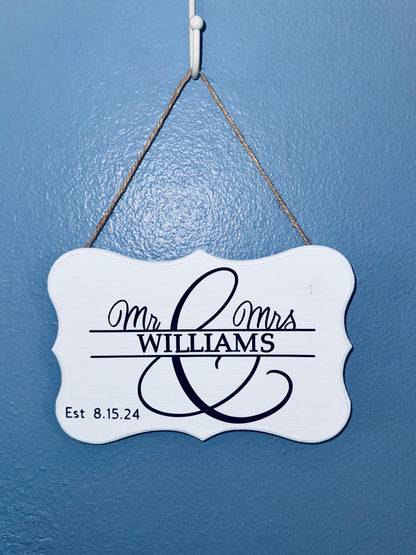 Personalized Mr. and Mrs. Wood Wedding Plaque – Custom Last Name and Date