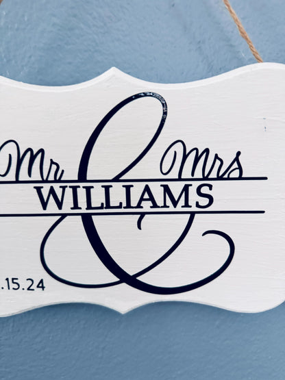 Personalized Mr. and Mrs. Wood Wedding Plaque – Custom Last Name and Date