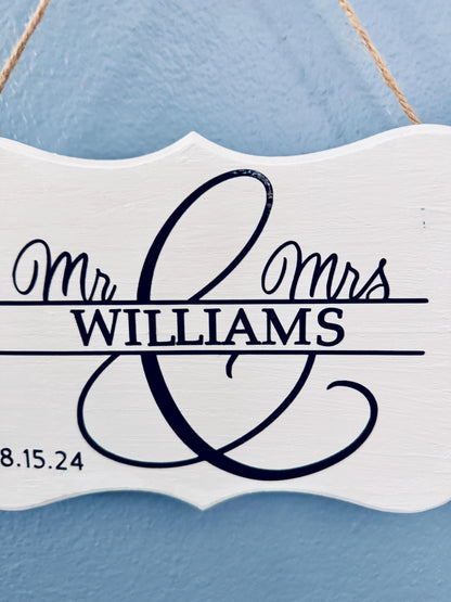 Personalized Mr. and Mrs. Wood Wedding Plaque – Custom Last Name and Date