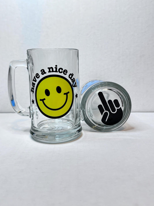 Middle Finger Beer Mug:  Have a Nice Day Humorous Gag Gift