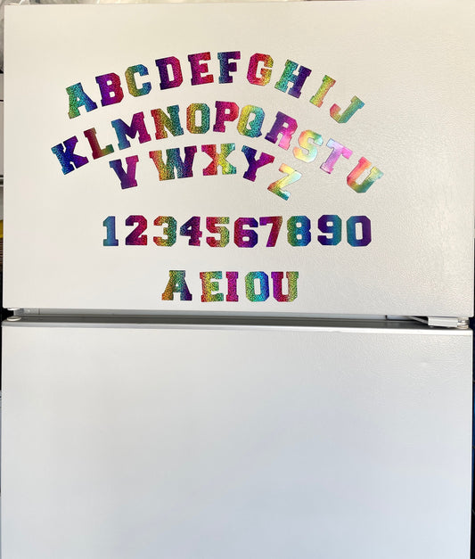 Educational Alphabet & Number Magnets – Rainbow Iridescent Custom Colors – Multicolored Letter Learning