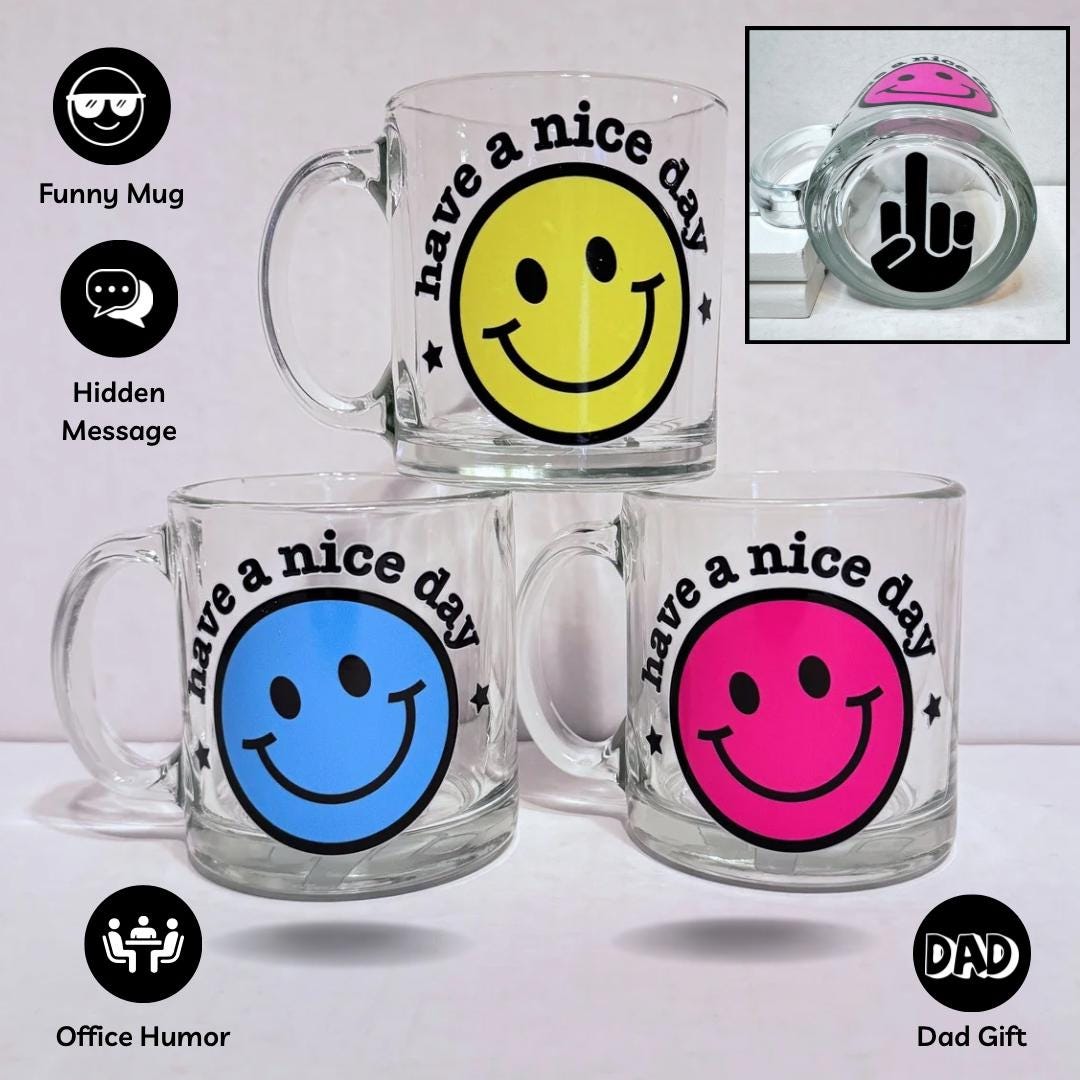 Have a nice day (middle finger) glass mug, sarcastic gift for him or her