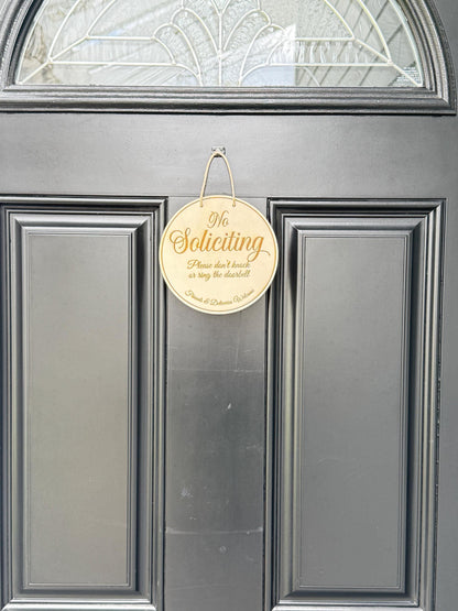 Engraved No Soliciting Wood Signs – Funny and Stylish Entryway Signs for Home & Business