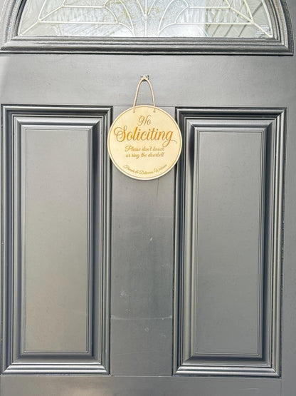 Engraved No Soliciting Wood Signs – Funny and Stylish Entryway Signs for Home & Business
