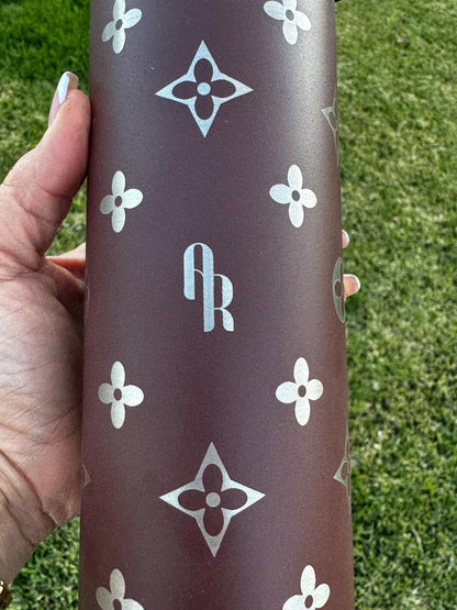 Monogram Pattern Engraved Tumbler: Personalized 20 ounce Stainless Steel Cup