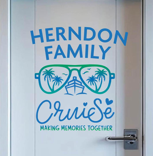 Family Cruise Magnet with Aviator Sunglasses | Personalized Door Decor Magnet | Making Memories Together Sign