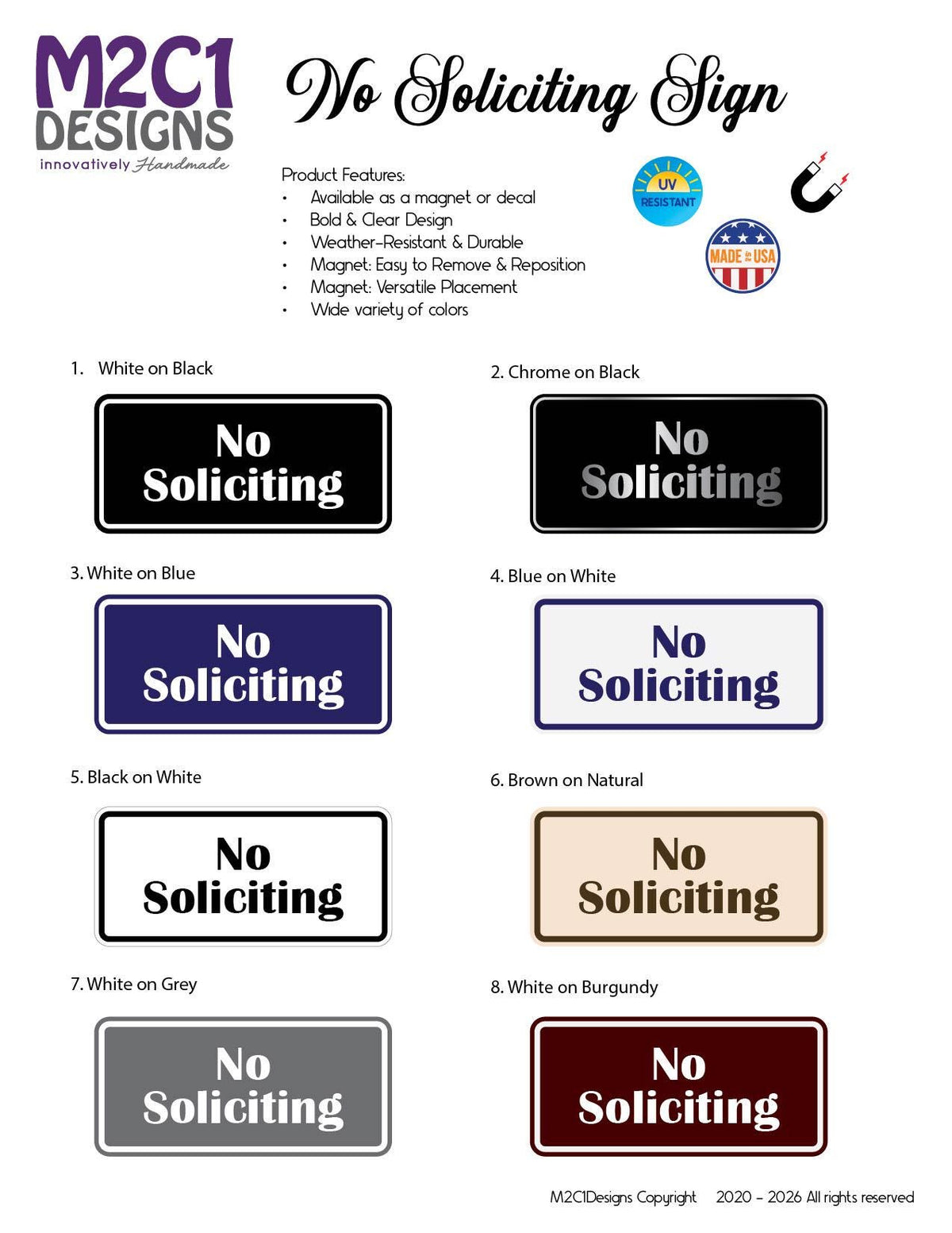 No Soliciting Magnet for Front Door | Weatherproof Magnetic Door Sign