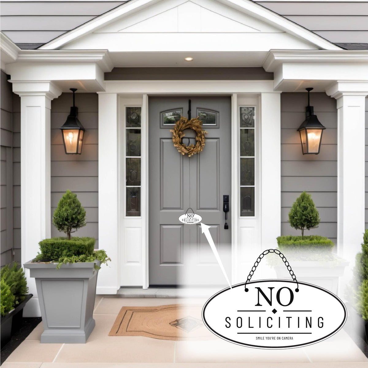 Wood No Soliciting Sign – Personalized Front Door Sign - Oval shape