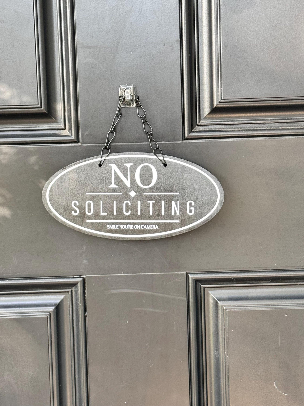 Wood No Soliciting Sign – Personalized Front Door Sign - Oval shape