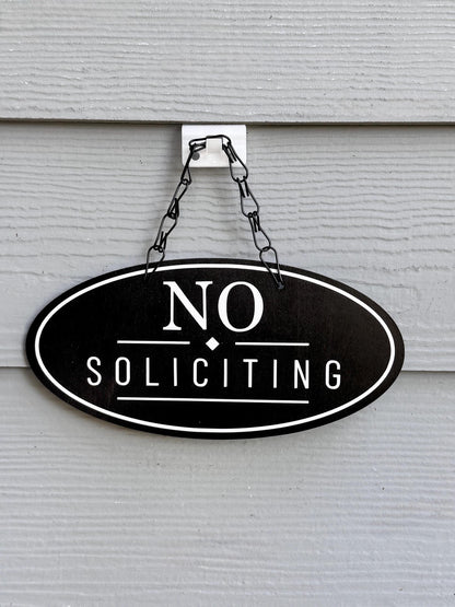 Wood No Soliciting Sign – Personalized Front Door Sign - Oval shape
