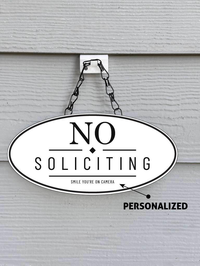 Wood No Soliciting Sign – Personalized Front Door Sign - Oval shape