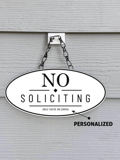 Wood No Soliciting Sign – Personalized Front Door Sign - Oval shape