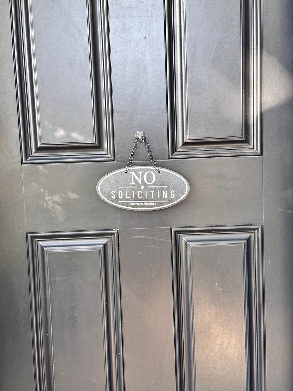 Wood No Soliciting Sign – Personalized Front Door Sign - Oval shape