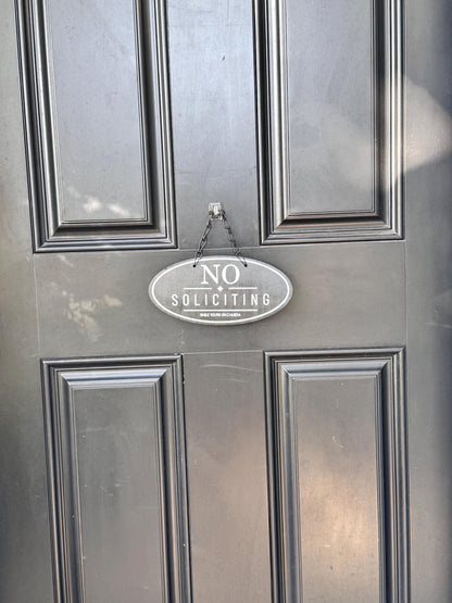 Wood No Soliciting Sign – Personalized Front Door Sign - Oval shape