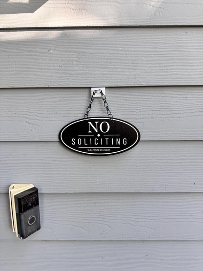 Wood No Soliciting Sign – Personalized Front Door Sign - Oval shape