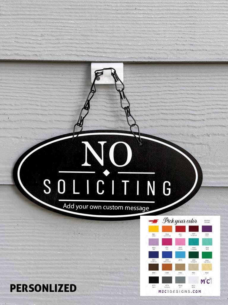 Wood No Soliciting Sign – Personalized Front Door Sign - Oval shape