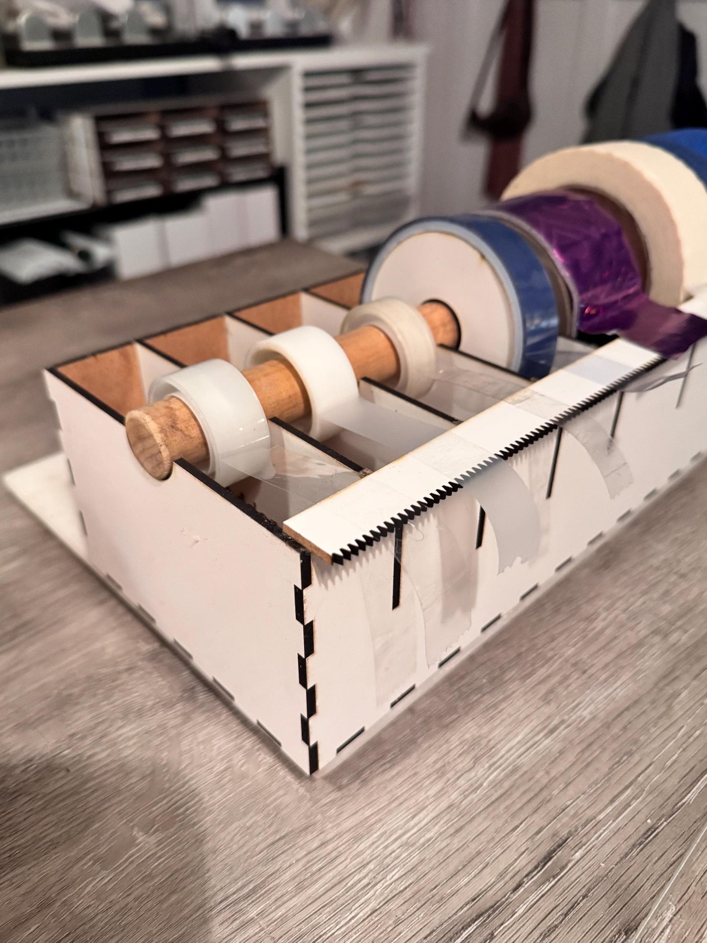 Multi Roll Tape Dispenser | Wooden Washi Tape Holder with Cutter | Laser Cut Craft Tape Organizer | Gift Wrap & Scrapbook Storage