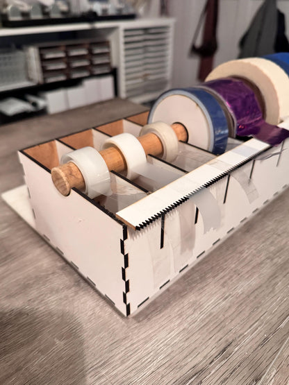 Multi Roll Tape Dispenser | Wooden Washi Tape Holder with Cutter | Laser Cut Craft Tape Organizer | Gift Wrap & Scrapbook Storage