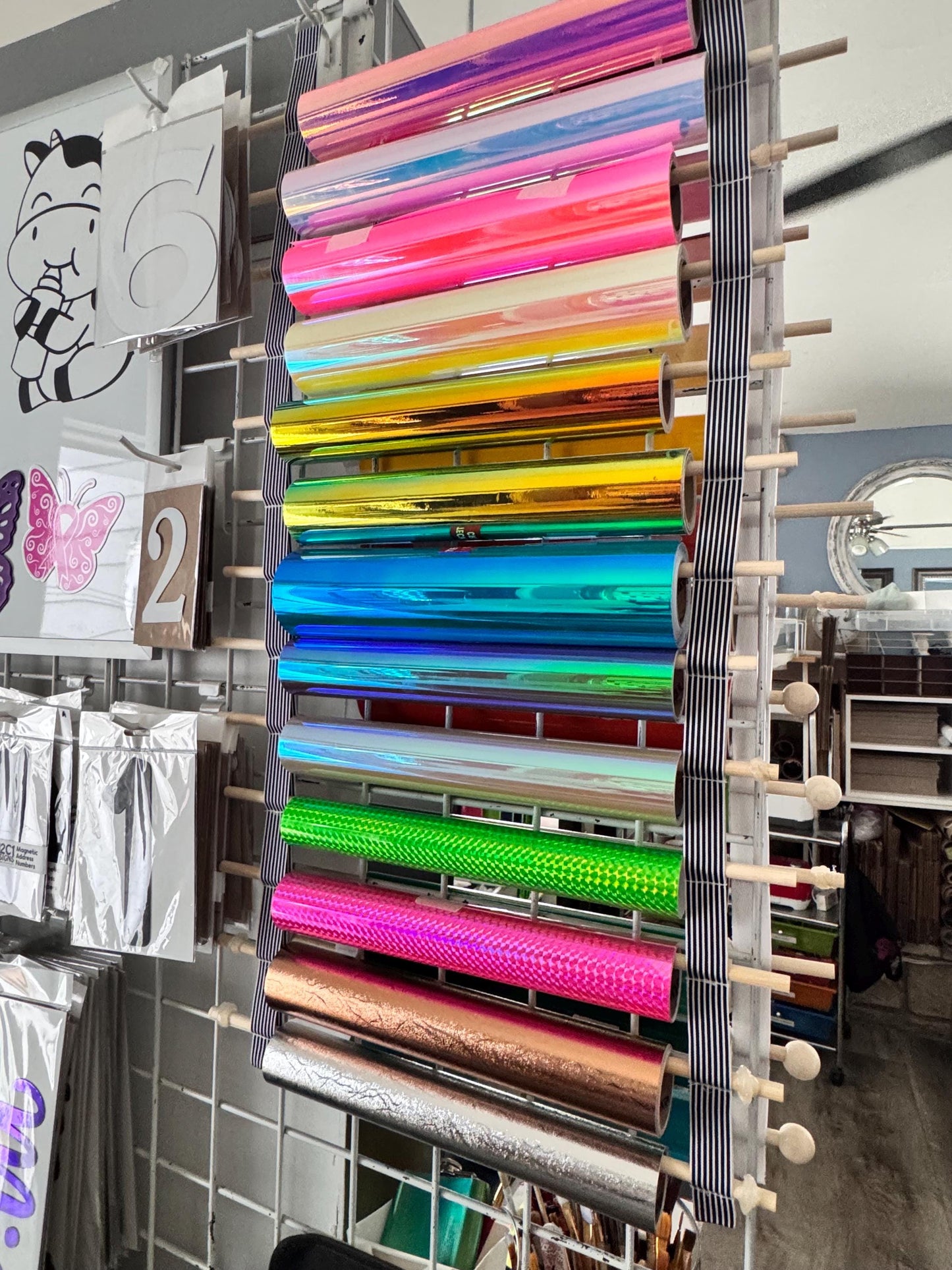 Vinyl Roll Holder, 25 Rolls, Craft Roll Storage and Organizer, Cotton Straps and Wood Dowels, with Door Hanging Hooks