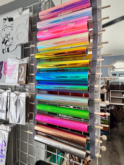Vinyl Roll Holder, 25 Rolls, Craft Roll Storage and Organizer, Cotton Straps and Wood Dowels, with Door Hanging Hooks