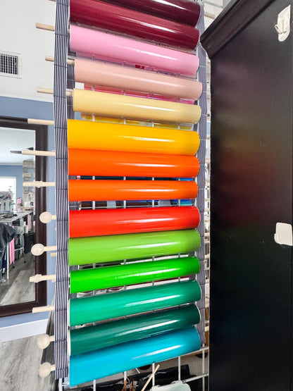 Vinyl Roll Holder, 25 Rolls, Craft Roll Storage and Organizer, Cotton Straps and Wood Dowels, with Door Hanging Hooks