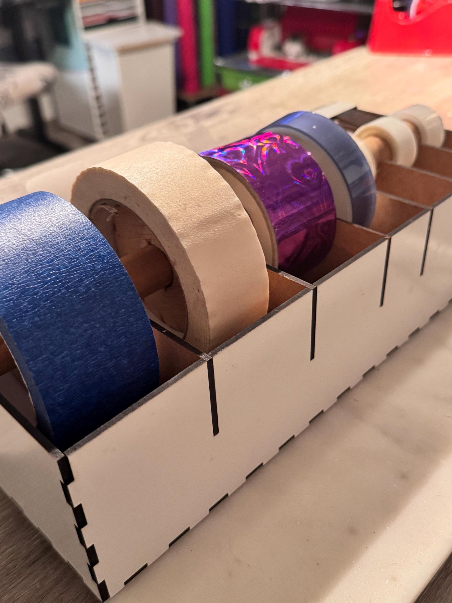 Multi Roll Tape Dispenser | Wooden Washi Tape Holder with Cutter | Laser Cut Craft Tape Organizer | Gift Wrap & Scrapbook Storage