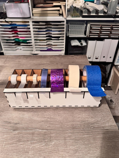 Multi Roll Tape Dispenser | Wooden Washi Tape Holder with Cutter | Laser Cut Craft Tape Organizer | Gift Wrap & Scrapbook Storage