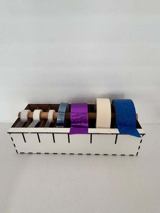 Multi Roll Tape Dispenser | Wooden Washi Tape Holder with Cutter | Laser Cut Craft Tape Organizer | Gift Wrap & Scrapboo